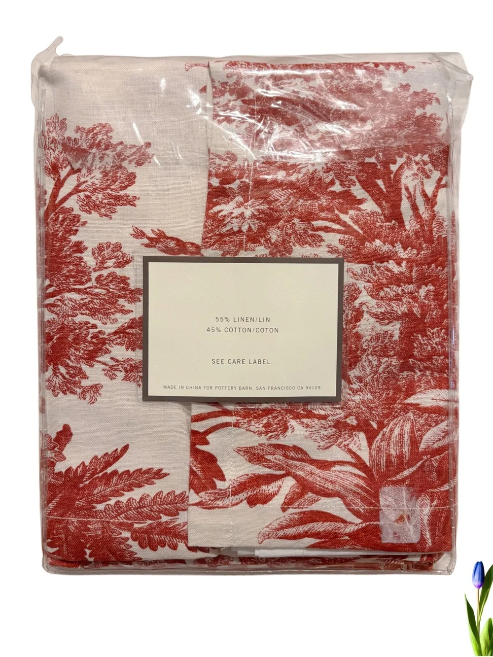Pottery Barn Matine Toile Pleated Button King Bedskirt Juponnage Red & Beige